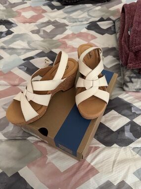 Clarks White Cork Wedge Sandals